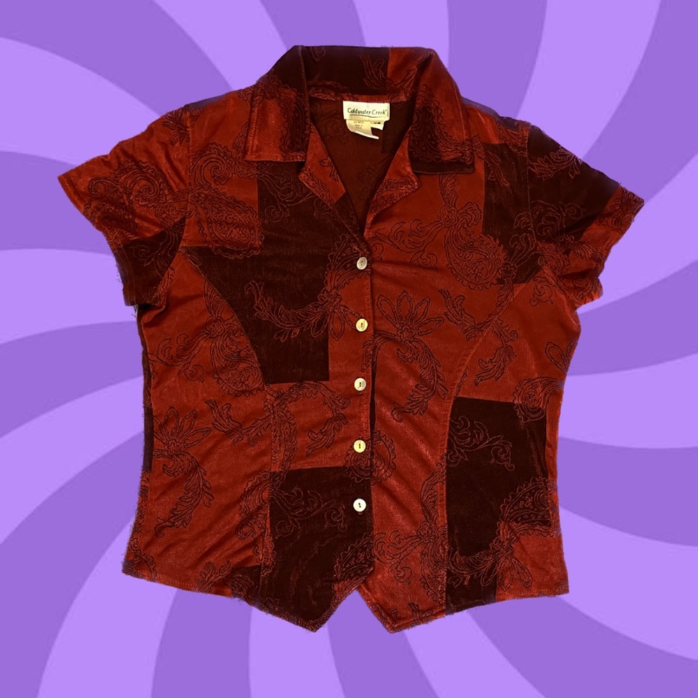 90s Red Floral Cropped Button Up